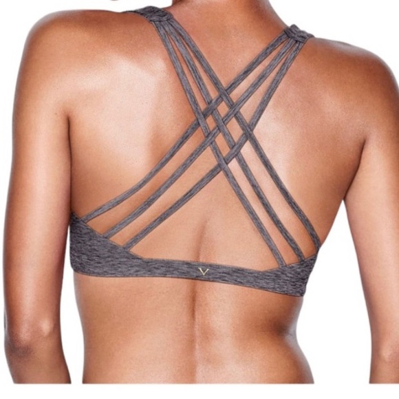 Victoria's Secret Strappy Back Light Impact Sports Bra Black/Tornado Heather - Picture 2 of 3